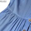 ZANZEA Women Casual V-Neck Short Sleeve Loose Summer Long Dress