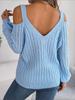 Herbst Winter Lässig Einfarbig Pullover Krapfen Off-Shoulder Lange Laternenärmel Pullover Blau Weiß Damen Kleidung
