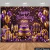 2D Purple Gold Birthday Banner Cake Table Background Photo Booth