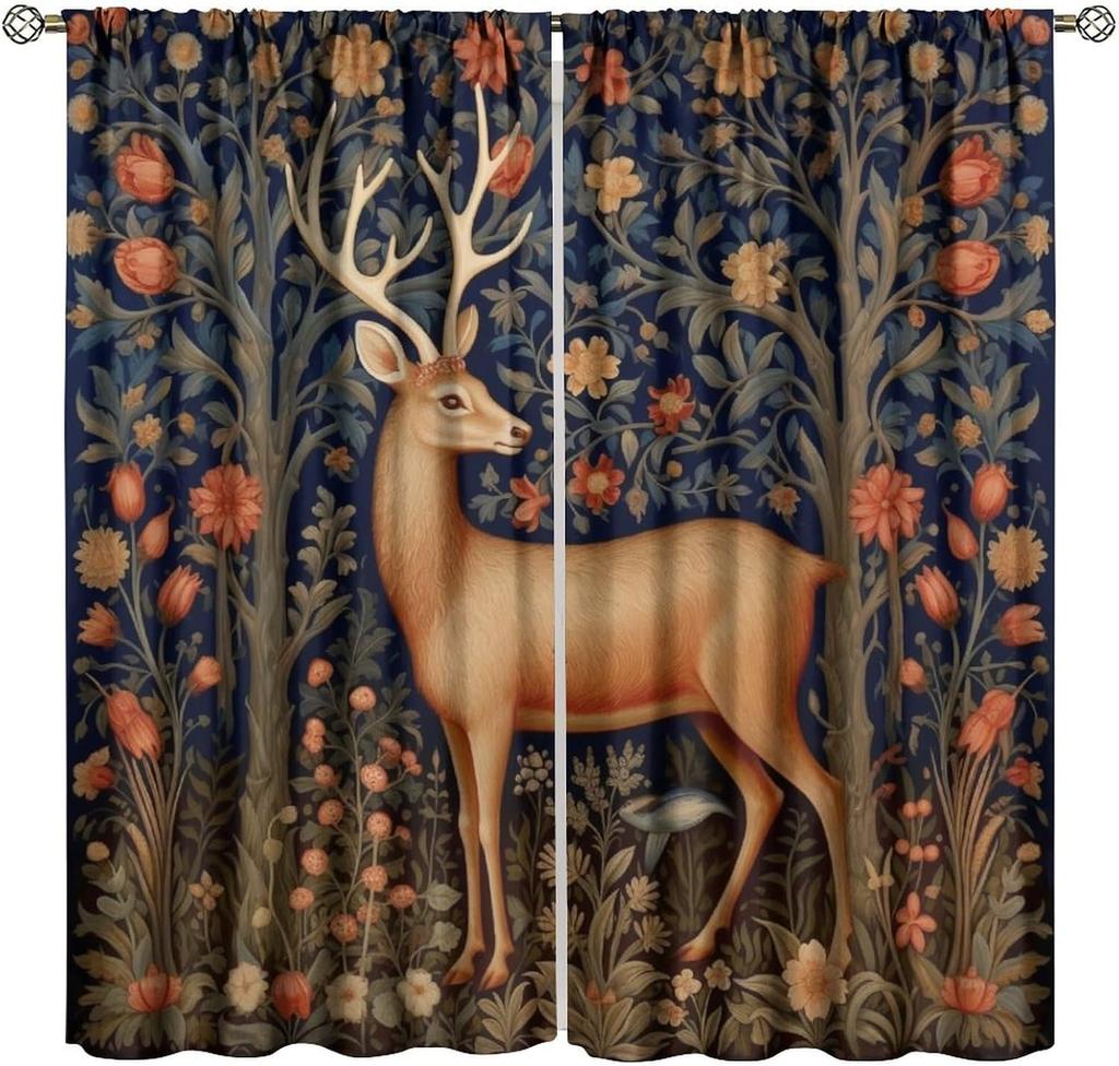 Forest Tree Frog Decor Window Curtain Animals Leaves Retro Rustic Botanical Home Kitchen Restaurant Decoration Window Curtain