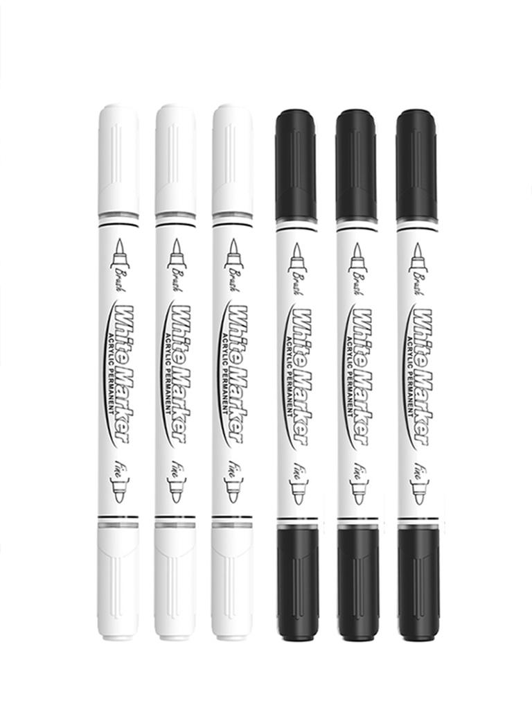 Black/White Large Capacity Dual Tip Permanent Acrylic Paint Pen for Art Supplies Fabric Paint, Markers for DIY Art Brush Pen Set