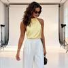 2025 Summer European & American Style Silk Satin Halter Neck Top