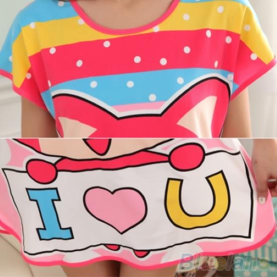 Cute Women Cartoon Panda Sleepwear Pajamas Short Sleeve Sleepshirt Nightdress