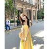 French Small Yellow Suspender Dress Women's Summer New Waist Temperament Long Dress Seaside Vacation Skirt