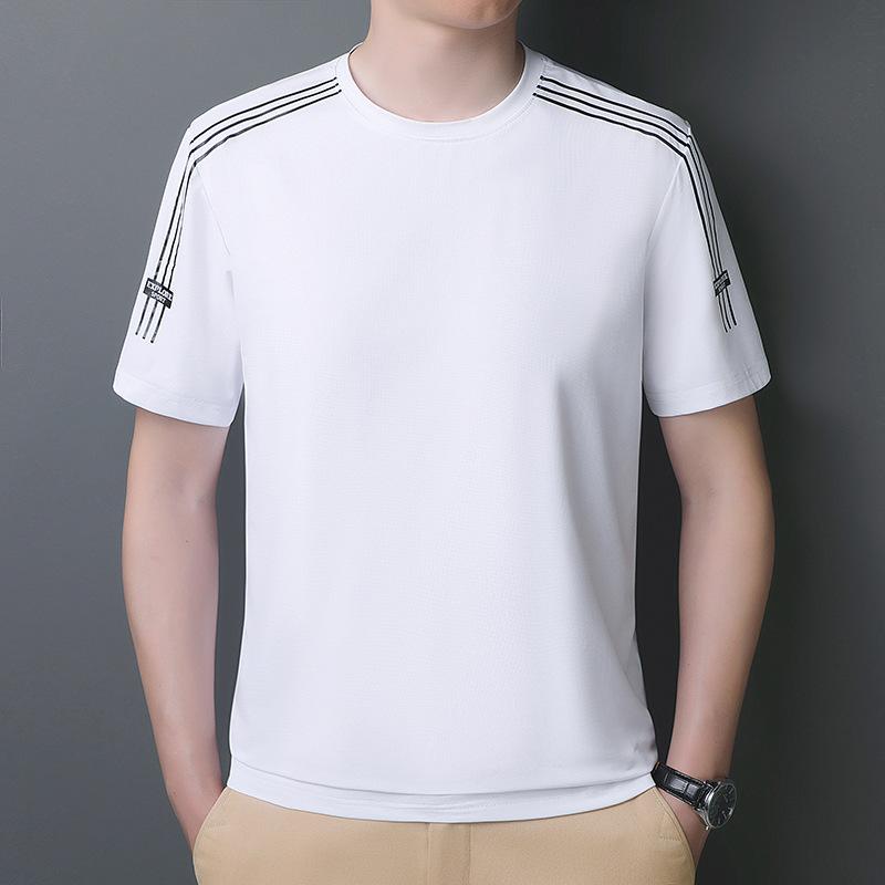 Camiseta Masculina de Verão de Manga Curta Seda Gelo Gola Redonda Corrida Esportes Fresca Secagem Rápida Camiseta Casual Negócios Plus Size