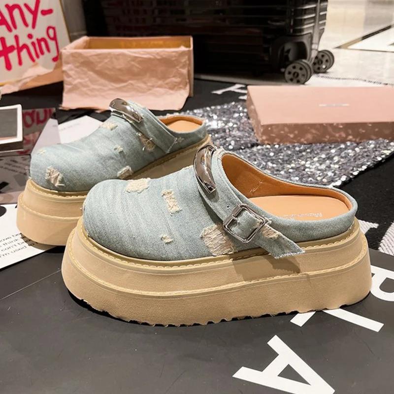 

Балетки Женские Тапочки Платформа Слингбэк Мюли Обувь Мода Женские Сандалии Лето 2025 Дизайнерские Шлепанцы Платье Zapatos De Mujer 35 синий