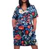 Summer Plus Size V Neck Short Sleeve Knee Pocket Gradient Print Casual Dress For Women