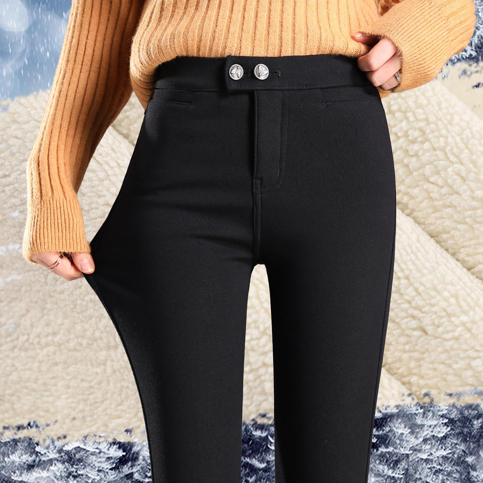 

Women s Slimming Lambswool Pencil Pants, Plus Velvet Thickening, Elastic Autumn/Winter Base Layer in Black S (Weight 80-95 lbs)