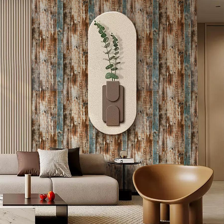Striped Self-adhesive Wallpaper Bar Restaurant Living Room Wooden Decoration Background Wall PVC Sticker Home Creative Wallpaper