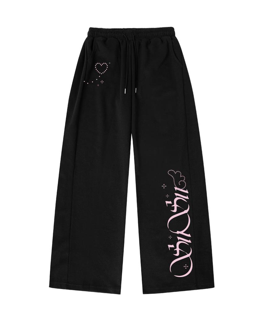 PAGESIISII Sisi Angel Stone Print Side Pleat Wide Sweatpants Light Pink