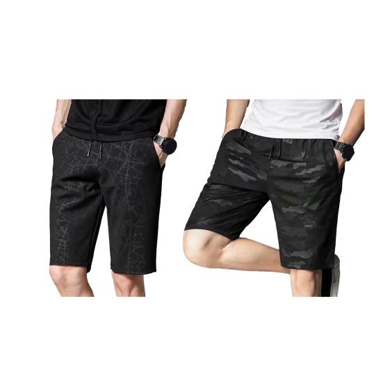 Mid-Rise Elastic Waistband Drawstring Pockets Beach Shorts Men Summer Camouflage Print Fitness Shorts Beachwear