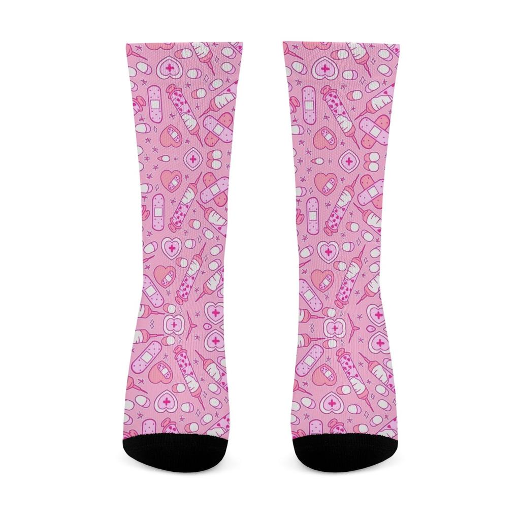 Entzückende medizinisch inspirierte skurrile Crew-Socken, lustige und verspielte Neuheit für trendige Erwachsene, lebendige und niedliche Musterdrucke