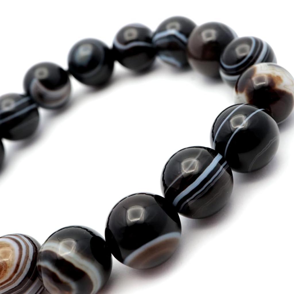 12mm Natural Power Stone Bracelet with Tibetan and Prayer Inner Eye, Men's Women's Beads, Diameter Approx. 15.5cm