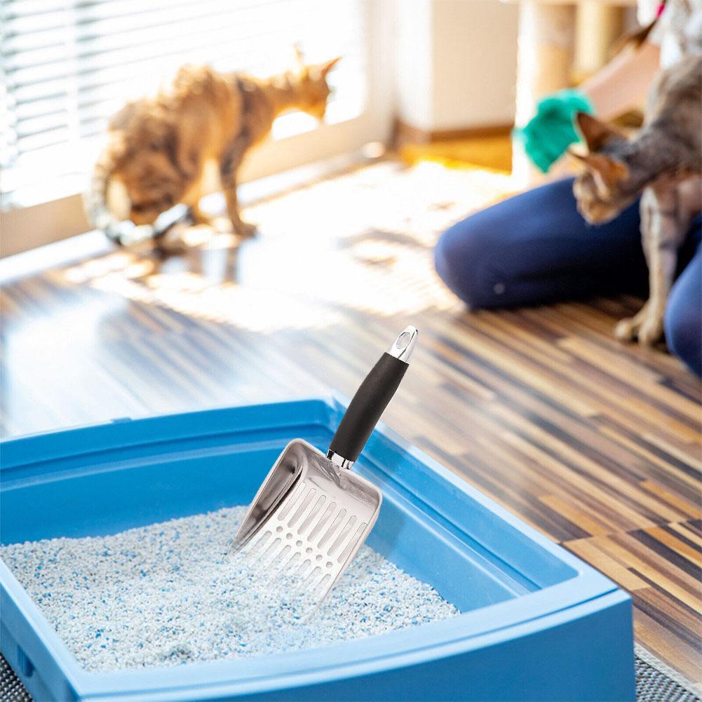 Steel Shovel Cat Litter Scoop Dog Cat Clean Feces Supplies Long Handle Metal Scoop Deep Shovel Pet Cleanning Tools