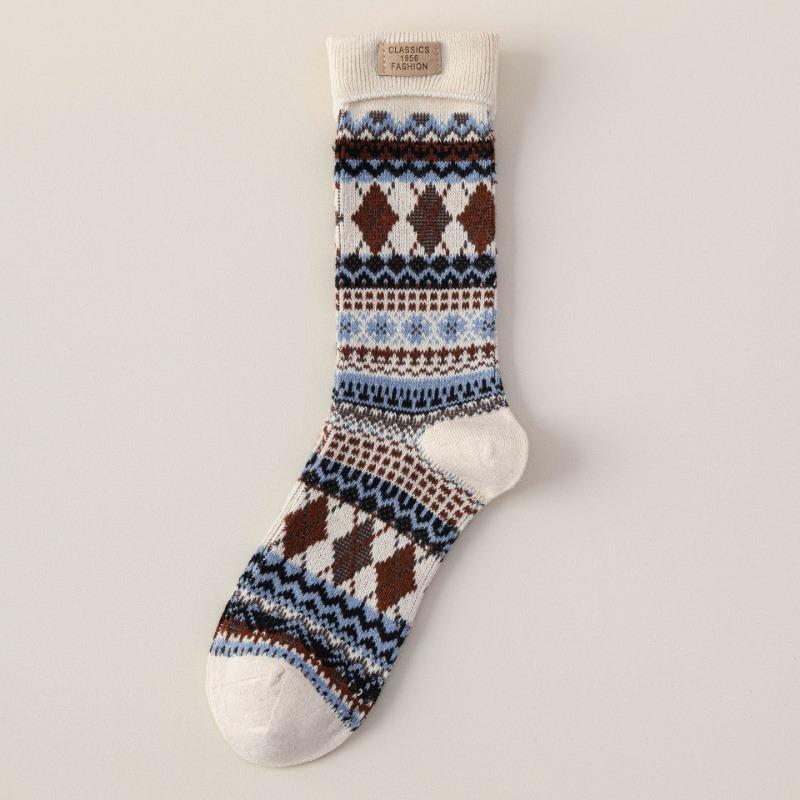 

Женские осенне-зимние ретро носки из хлопкового махрового полотна двойного переплетения стандартного этнического стиля 1 pair белый