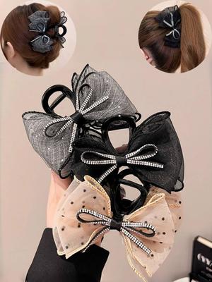 Girls Fashion Bow Hair Claw Delicate Bow Headband Hair Accessories Fashion Polka Dot Diamond Girls Hair Accessories