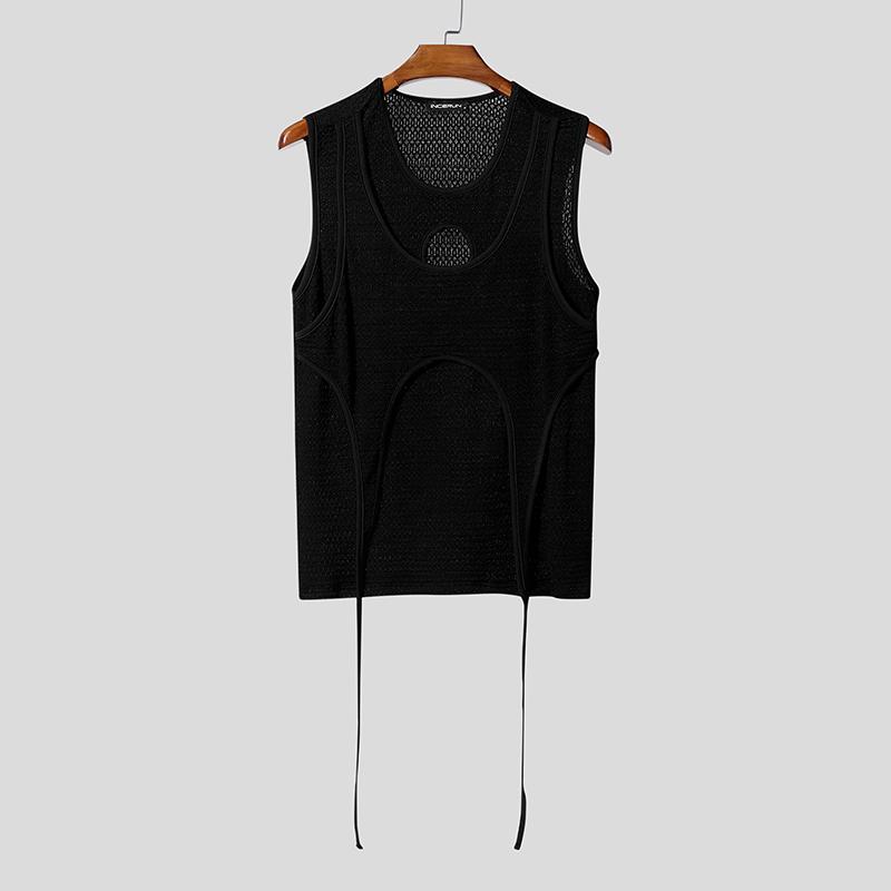

INCERUN Men Sleeveless Patchwork Texture Irregular Cutout Tanks Tops S