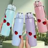 1PC Row Of Red Ladybugs Art 750ml Color Plastic Sports Water Bottle Leakproof Flip Straw Lid Suitable for Sports Office Home Use