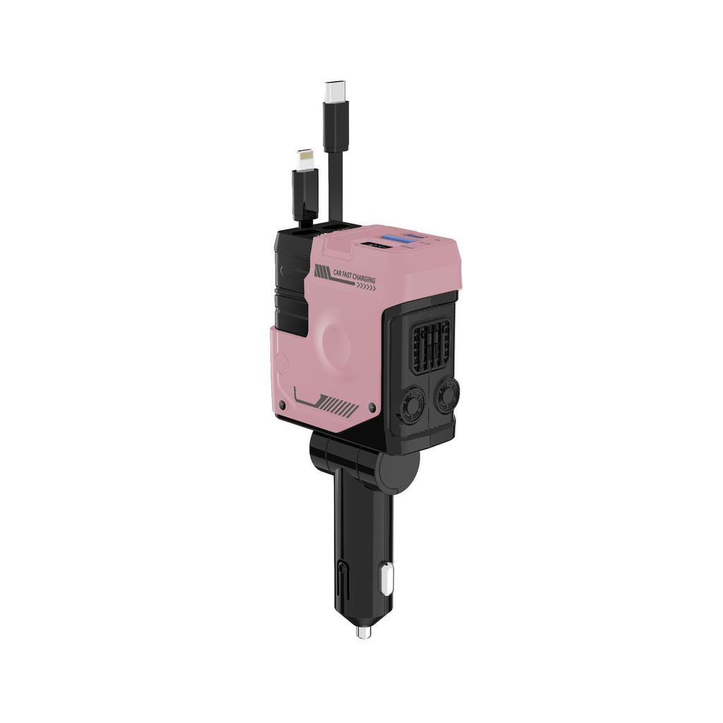 120W Multi-port Fast Car Charger with Retractable Cable and Cigarette Lighter Adapter