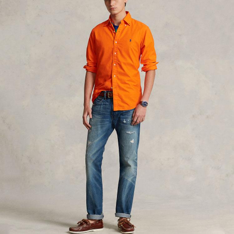 Polo Ralph Lauren SS23 Solid Color Pointed Collar Pony Embroidery Long Sleeve Shirt Men Shirts Orange MNPOWOV16821984-800