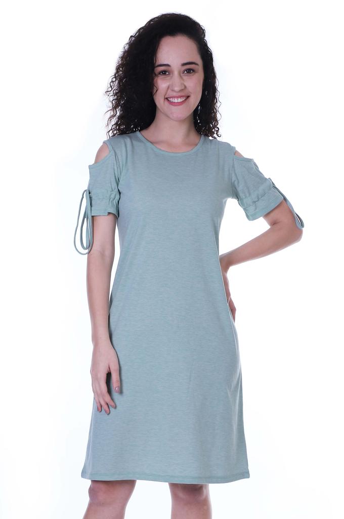 Moomaya Cold Shoulder T-shirt Dress Round Neck Casual Knee Length Summer Dresses For