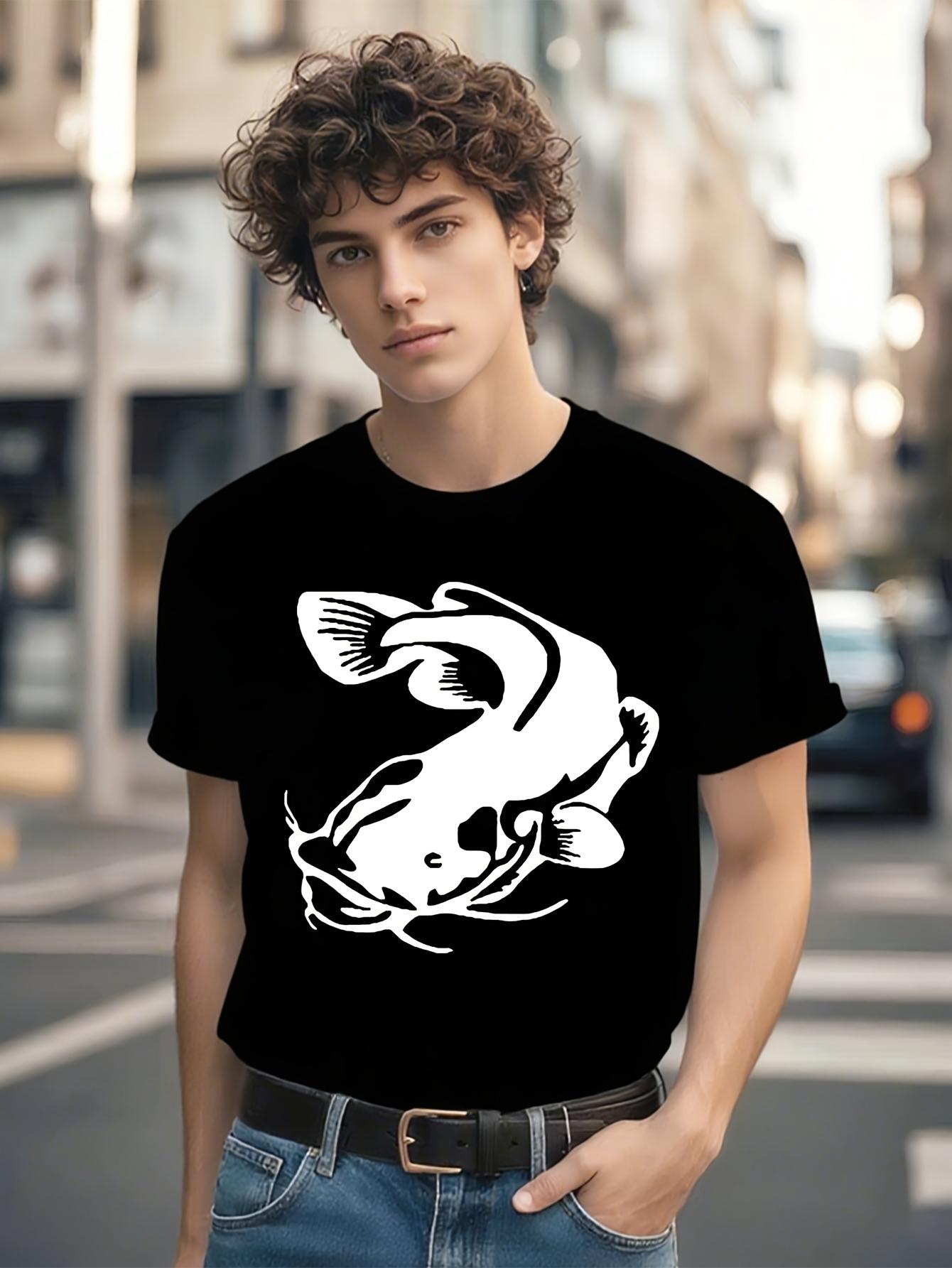 Black Cotton Tshirt - Fishing Catfish Graphic Tee L
