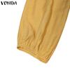 VONDA Two Pieces Women Crochet Hem Buttons Blouse Elastic Waist Shorts Outfits