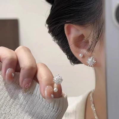 Ensemble Boucles d'Oreilles Perles Aiguille d'Argent - Style Luxe, Boucles d'Oreilles Élégantes et Simples pour le Lobule de l'Oreille