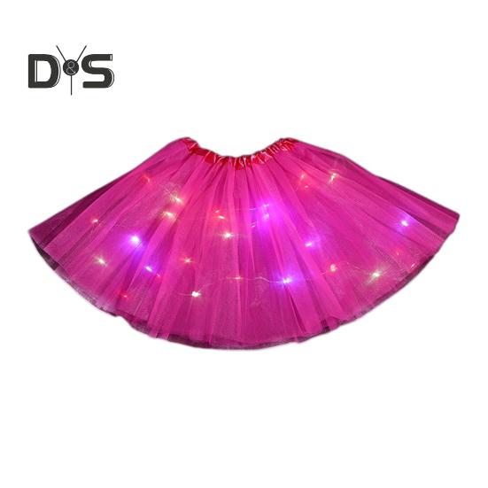 LED Light-Up Women Mesh Skirt Elastic Waist Illuminated Skirt Stage Show Colorful Gauze Skirt Multi Layer Full Mesh Skirt