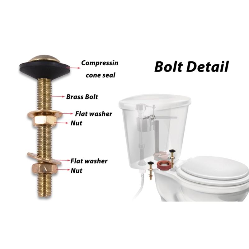 Strong Toilet Tank Mounting System Rustproof Metal Bolts Locking Nuts Sealing Gaskets Universal Application for House
