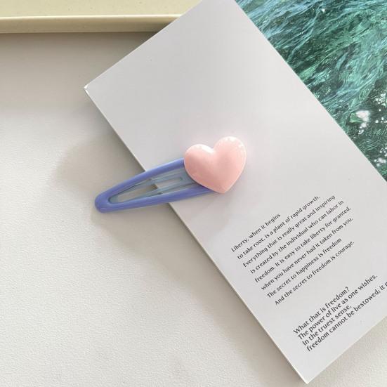 2Pcs Girl Hairpins Candy Color Heart Decor No Slipping Traceless Hair Pins Side Bangs Hair Clips Versatile Hair Accessories