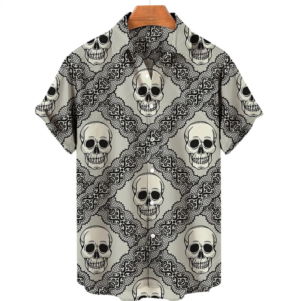 

Summer Hawaiian Beach Shirt Fashion Men s 3D Skull Print Shirt Retro Casual Street Clothing Summer Men s and Women s Short Sleeve Top S