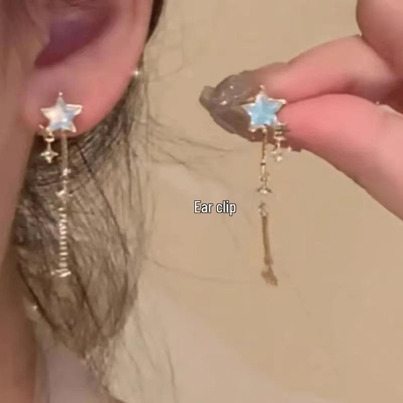 "Mondlicht Sterne" Lange Quasten Stern Ohrringe - Beinhaltet Optionen für nicht-gestochene Ohren