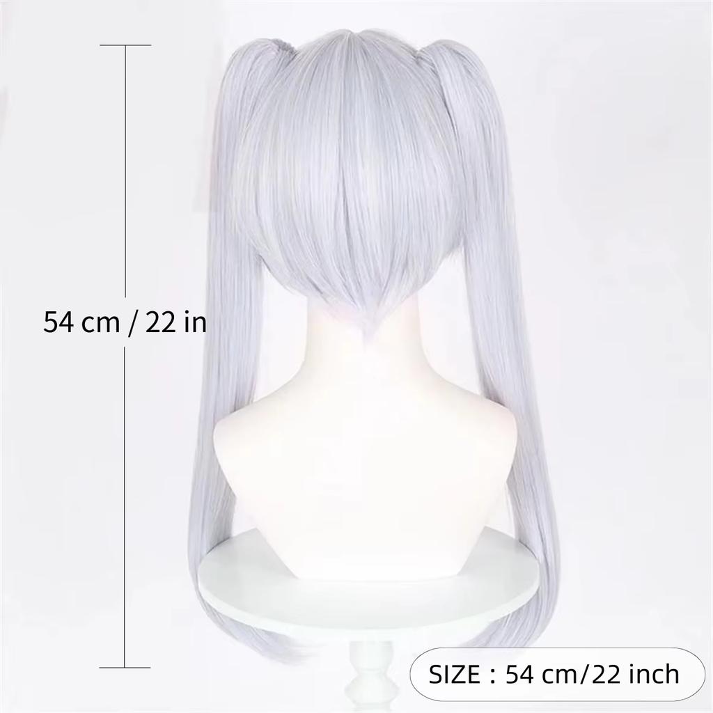 Stříbrně bílá krátká dvojitá culíkatá vysoce kvalitní syntetická paruka | anime postava pro Frieren cosplay paruka anime reality show paruka