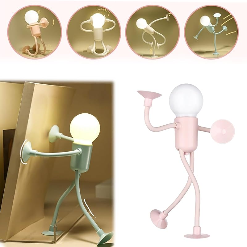 LONGLUAN Changeable Shape Funny Sportsman Night Light, 2024 DIY Mini Light Bulb Man, Bendable Suction Cup Desk Lamp, Unique Decor for Kids' Bedrooms,