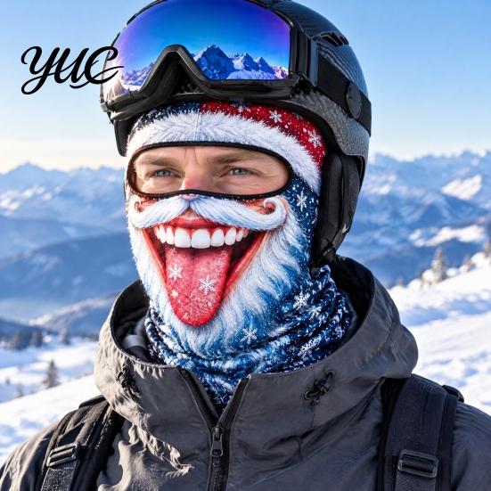 Feiertagskostüm Maske Weihnachten Weihnachtsmann Gesichtsmaske, Lustiger Print Sturmhaube Winddicht Milchseide Kopfbedeckung Faser Nackenwärmer Abdeckung für Außen