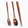 ADM Korean Wooden Tableware Fork Spoon Chopsticks 3Pcs/Set Solid Wood Long Handle Spoon Chopsticks Portable Tableware