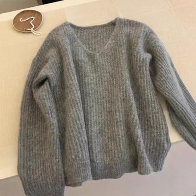 Recommended! Lazy Premium Gray Soft Waxy Mohair Sweater Collar Wool Knitted Top Women's New Autumn and Winter Models