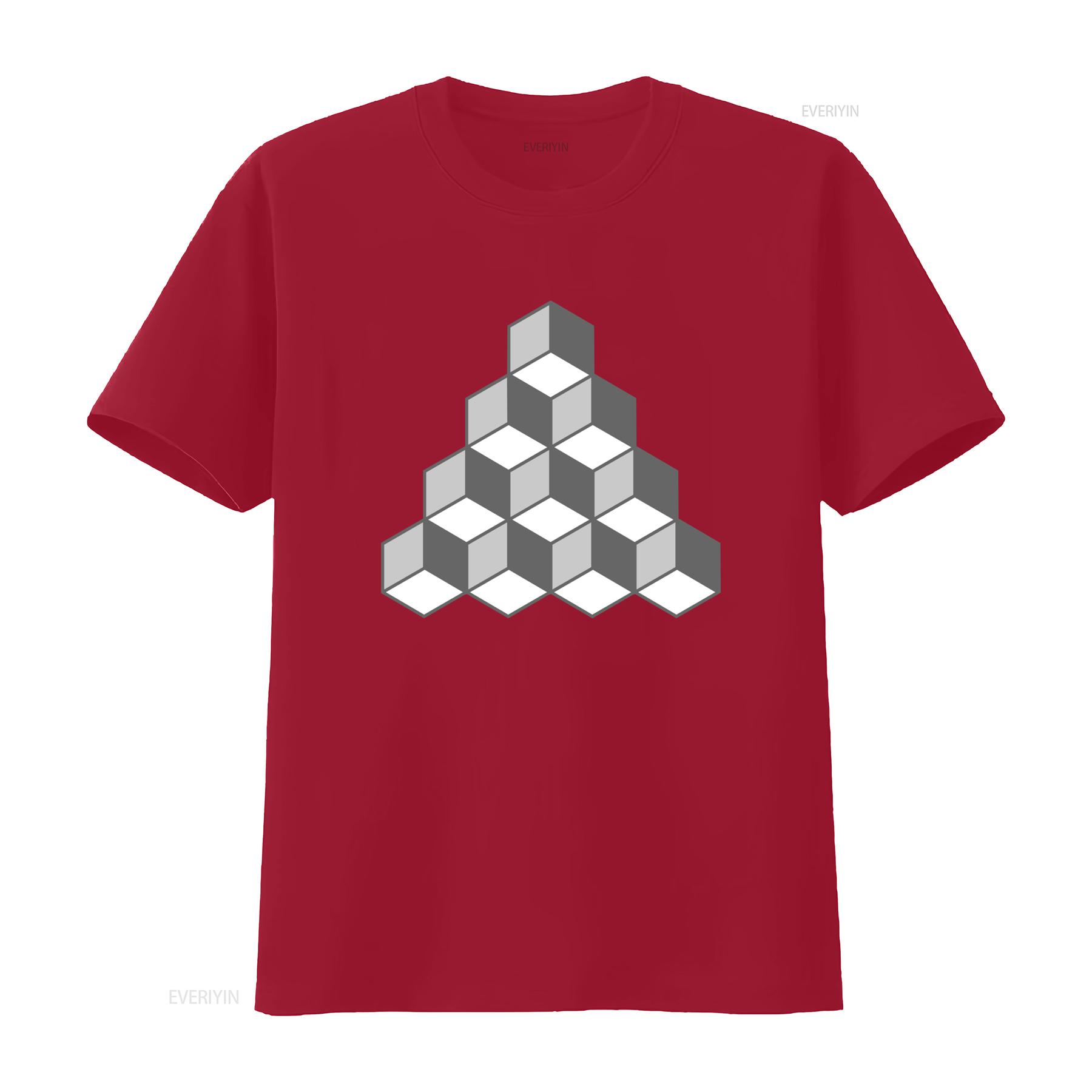 

Cool Optical Illusion T Shirt with Escher Like 3D Cube Blocks and Steps Design for vintage Washed Top For Everyday Wear Unisex S