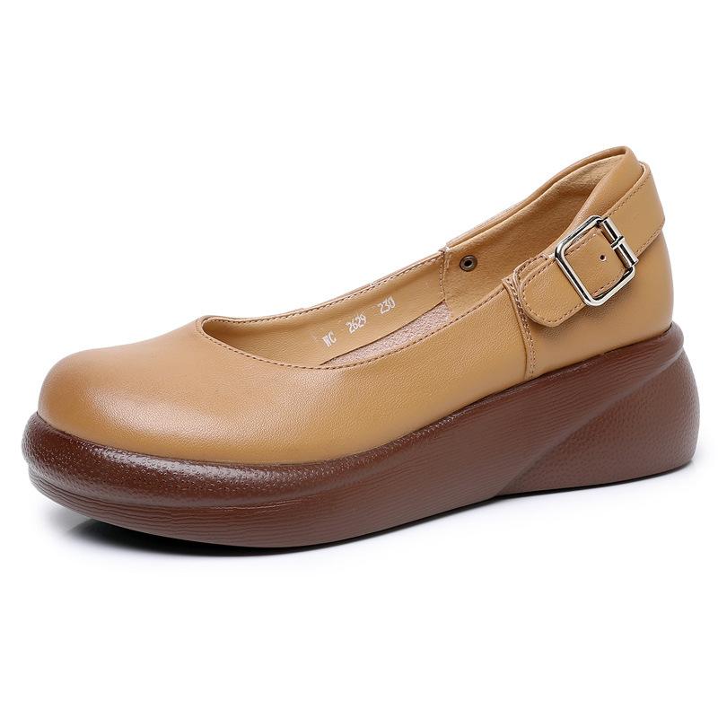 

Fashion GKTINOO 2025 New Spring Autumn New British Style Genuine Leather Shoes Thick soled Wedges Shoes Soft soled Slip On Women s Shoes 35