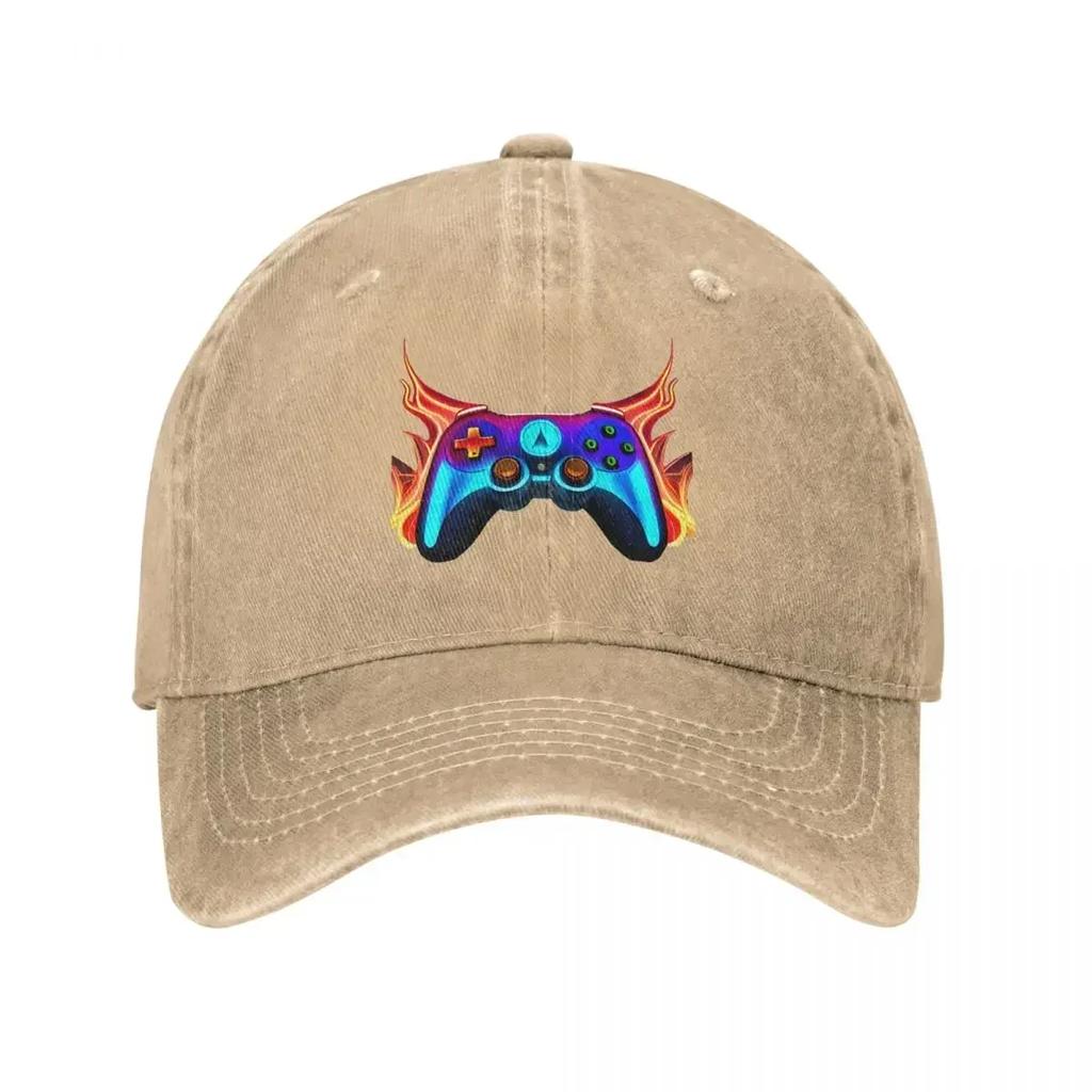 Flaming Neon Gaming Controller Baseball Cap Vintage Distressed Washed Gamepad Funny Sun Cap Men Women Outdoor All Seasons Hats