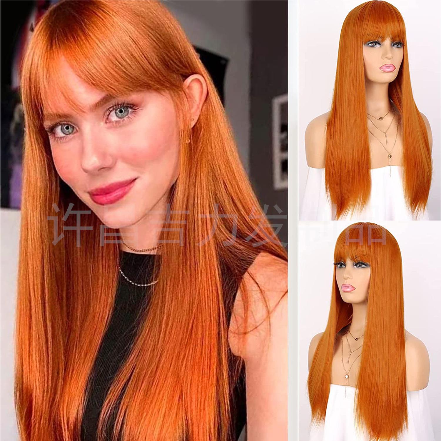 

Новый длинный красный парик с челкой, прямые темно-красные парики для женщин, винно-красный длинный прямой термостойкий синтетический парик для модниц