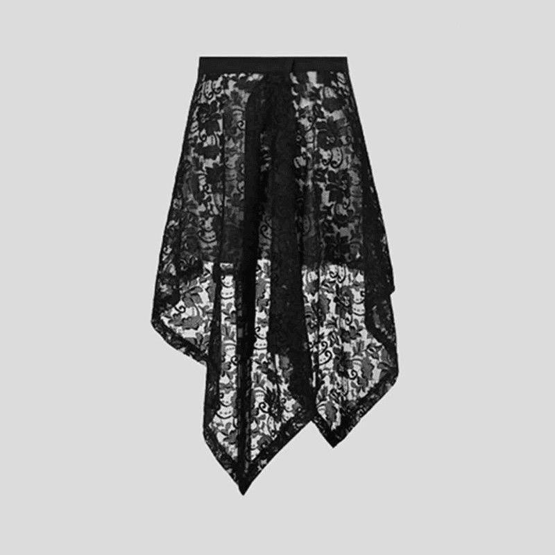 Chic Retro Lace Peplum Midi Skirt – 2025 Irregular Design