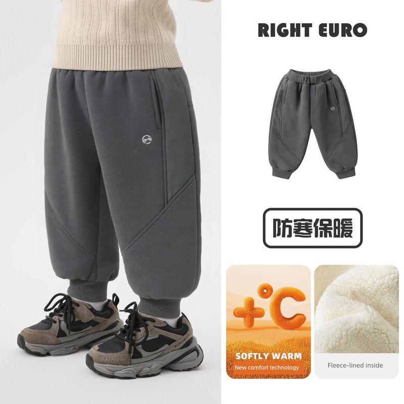 Boys' Mountain-Style Patchwork Fleece-Lined Sports Pants, Casual Thickened Sweatpants, Children's Winter Clothing, Trendy Children's Wear U16781