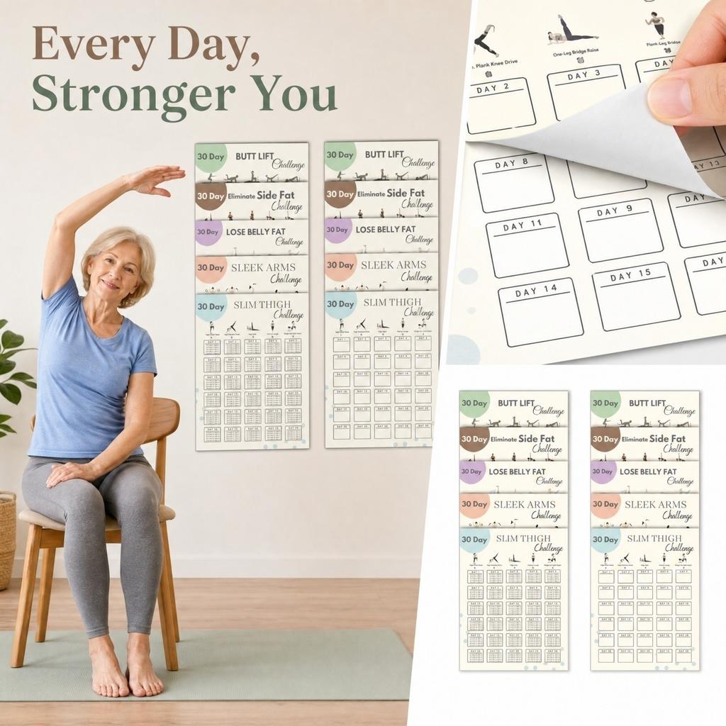 Chair Yoga for Seniors - Motivational Exercise Chart for Daily