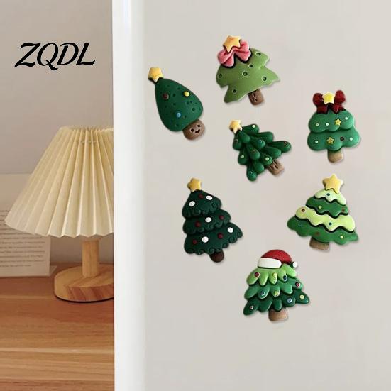 Holiday Fridge Decorations 7Pcs/Set Mini Christmas Tree Refrigerator Magnet, Xmas Shape Office Whiteboard Magnets Decorative Magnet for Locker Door