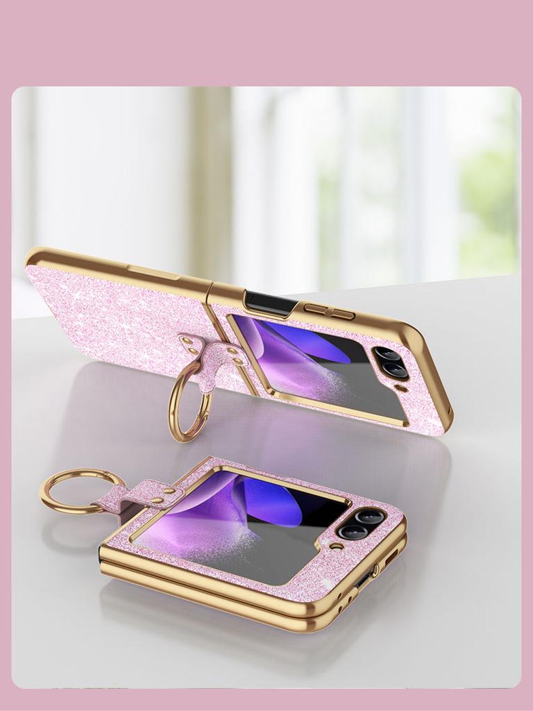 For Samsung Galaxy Z Flip 5 Case Slim Glittering PU Leather Foldable Folio Ring Stand Phone Cover Case Samsung Z Flip 3 4 5 6