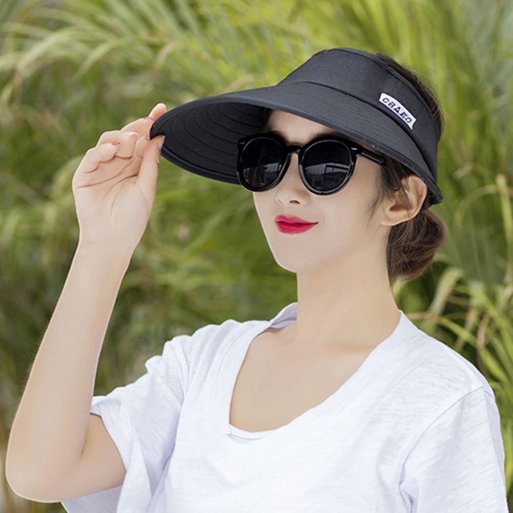 Foldable UV Protection Cycling For Women Wide Brim Empty Top Hat Sun Hat Women Cap Korean Style Hat
