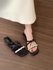 Low-heeled rhinestone bow slippers for women's summer wear 2025 new fairy style with skirt high-end sandals