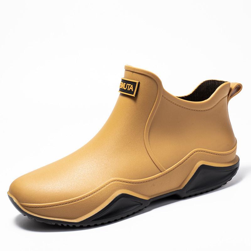 

Fashion short men s rain shoes wear pvc rain boots in all seasons, waterproof shoes, non-slip and warm fishing work takeaway water boots 44 коричневий